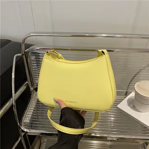 Women Fashion PU Leather Underarm Bag Minimalist Solid Color Shoulder Bag With Letter Print Trendy Daily Hobo Bag