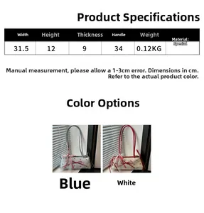 Tabella taglie dettagliata per borsa dolce con fiocco con opzioni blu e bianco