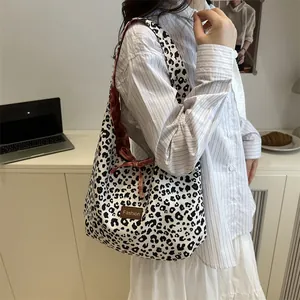 Large leopard print tote bag with stylish side bow decoration for casual daily use