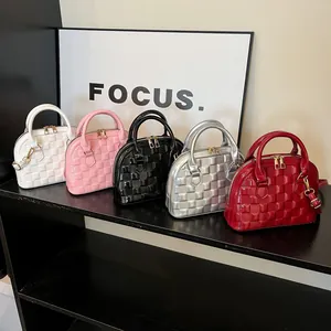 Miniature shell handbags with checkered texture in white, pink, black, silver and red