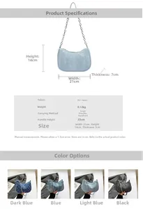 Size guide for the bow-print shoulder bag showing 21x14x7cm dimensions and four color options
