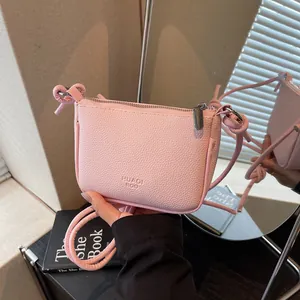 Minimalist Women PU Leather Crossbody Bag Fashion Litchi Grain Small Square Shoulder Bag With Knot Strap Casual Daily