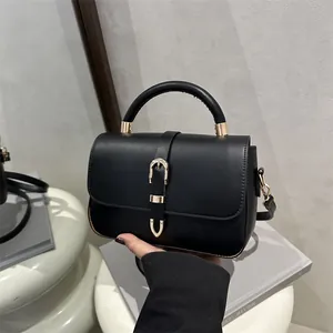 Women Retro PU Leather Handbag With Golden Belt Buckle Adjustable Strap Commuting Satchel Crossbody Shoulder Bag For Daily