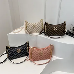 Women's mononogram hobo shoulder bag with golden M logo and chain strap in 4 colors