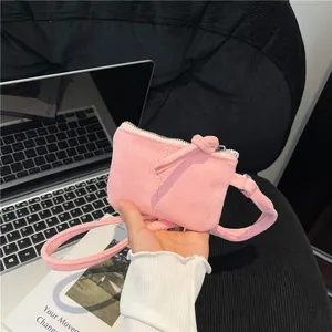 Rosa Cord-Mini-Umhängetasche für Damen mit weicher Textur und Reißverschluss