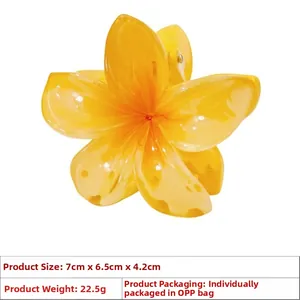 Details zur 7 cm gelben Plumeria-Blütenhaarklammer mit spezifischen Maßen und Gewicht
