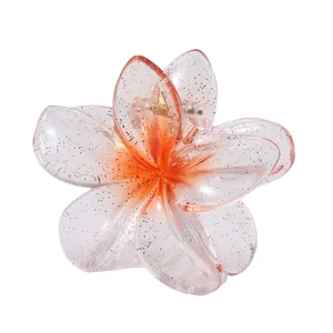 Nahaufnahme der durchsichtigen Frangipani-Haarklammer mit orangefarbenem Farbverlauf