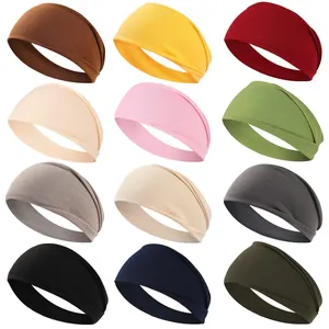 Set di 12 fasce per capelli elastiche larghe in colori tinta unita per yoga e sport