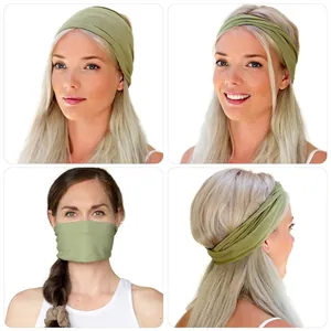 Fascia elastica larga per yoga verde erba che mostra quattro diversi modi di indossare
