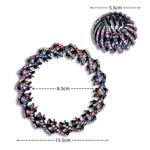 Expandable bird nest hair clip with colorful rhinestones for bun and ponytail styling