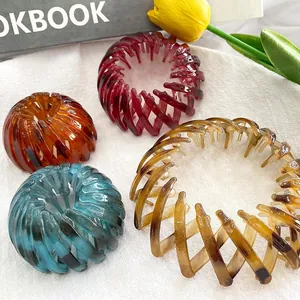 Retractable leopard print bird nest hair clips in four colors for ponytails and buns