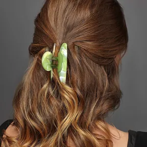 Green marble texture hair claw clip for women's elegant half-up ponytail hairstyles
