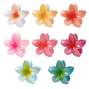 Lot de 8 pinces à cheveux fleurs frangipanier 8cm avec dégradé de couleurs laser