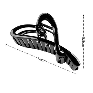 Black hollow heart-shaped hair claw clip for women, 12cm large glossy shark hair jaw clip