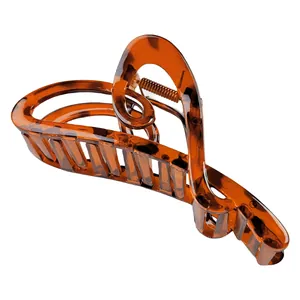 Detailed view of the leopard print heart-shaped hair claw with strong metal spring