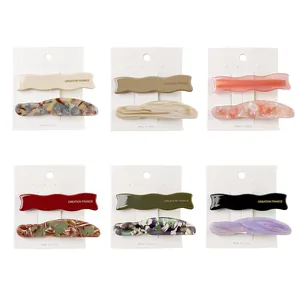 French Style Acetate Hair Clips Duo Marble Texture Wave Shaped Duckbill Clips Fashion Hair Accessories For Women Girls