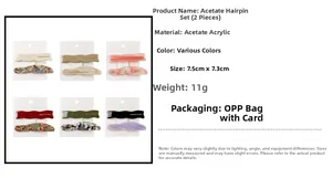 Detail view of acetate hair clip set in various colors including marble and beige