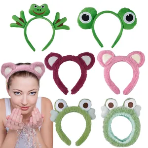 Cute Frog Big Eyes Plush Headband For Face Washing Makeup Soft Fabric Animal Ear Hairband For Women Daily Skincare Accessory