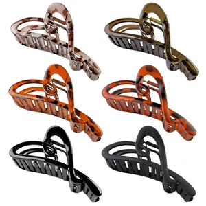 Set of 6 large leopard and solid hair claws for women in glossy and matte finishes