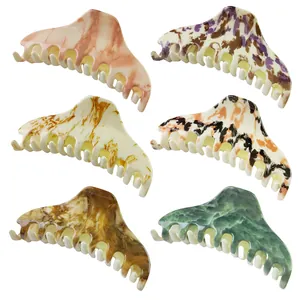 Set of 6 irregular spotted crescent hair claws with marble and ink patterns for women
