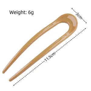 Amber U-shaped hair pin for buns, minimalist 11.5cm acetate hair fork for women