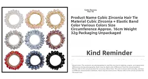 Detailed size specifications for nine colors of rhinestone crystal elastic hair ties