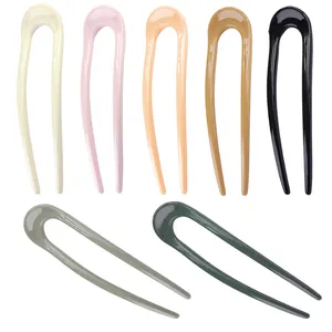 U-shaped hair pins in 7 colors, minimalist acetate hair sticks for women's bun styling