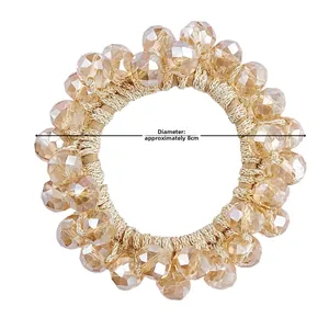 Champagne crystal beaded elastic hair tie with 8cm diameter for ponytail styling