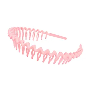 Pink wavy non-slip headband with comb teeth design for women hair styling