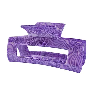 Pince à cheveux rectangulaire en acétate avec motif marbre violet et design ajouré