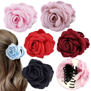 Pince À Cheveux Fleur Rose En Tissu Élégante Grande Barrette Florale Fait Main Pour Femme Fille Accessoires Fête Mariage