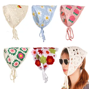 Handgebreide Gehaakte Bloem Bandana Hoofddoek Madeliefje Aardbei Driehoekige Haarsjaal Pastorale Boheemse Hoofdband