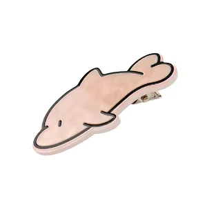 Barrette à cheveux dauphin rose mignon en acétate avec pince crocodile en métal doré