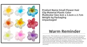 Detail specificaties en negen gradiëntkleuren van 4cm frangipani bloem haarclips