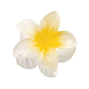 Gradient plumeria flower hair claw clip with 4cm yellow and white resin petals