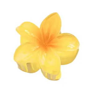 4cm gradient plumeria flower hair claw clip in translucent yellow resin for high ponytail