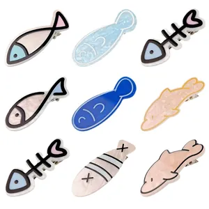 Lot de barrettes à cheveux motifs poissons et dauphins avec texture marbrée chic