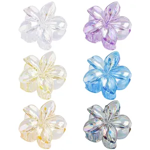 Lot de six pinces à cheveux fleurs de frangipanier irisées 4cm en couleurs variées