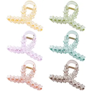 Mode Bloemen Acryl Transparante Haarklemmen Voor Vrouwen Elegante Haaienclips Antislip Haargrijpers Haaraccessoires