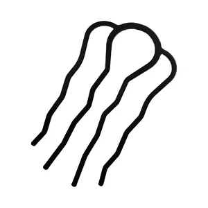 Minimalist black wavy 4-prong metal hair fork hair tool for elegant women's updos