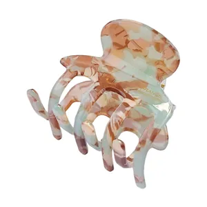 Elegant marble pattern acetate hair claw clip with gold spring for women hair styling