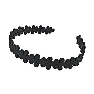 Minimalist matte black floral headband with 3D flower texture for women's hair