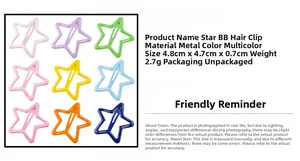 Detalle de pinzas para el pelo de estrella multicolor con medidas de 4,8 cm y material metal