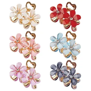 Lot de pinces à cheveux fleurs en strass colorés pour queue de cheval haute dorée