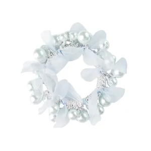 Chouchou en tulle bleu clair avec perles blanches et ruban élastique pour cheveux