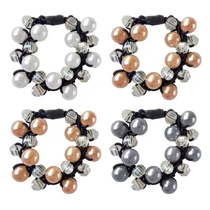 Women Korean Fashion Beaded Hair Tie Faux Pearl Rhinestone Elastic Hair Rope For Ponytail Elegant Flower Scrunchie Hair Accessories Gift