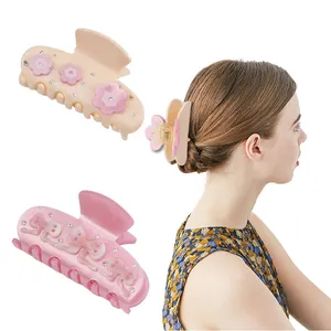 Korean Style Acetate Rhinestone Hair Claw Clips Flower Bow Elegant Non-Slip Shark Clips For Women Daily Hair Accessories