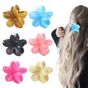 Large Plumeria Flower Hair Claw Clip Fashionable Gradient Ink Style Resin Hair Clamps Elegant Floral Hair Accessories For Women