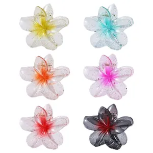 Set of 6 colorful transparent glitter flower hair claws in a variety of gradient shades