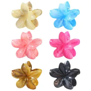 Set of 6 colorful marble flower hair claws in 8cm elegant ink-style acetate hair clips
